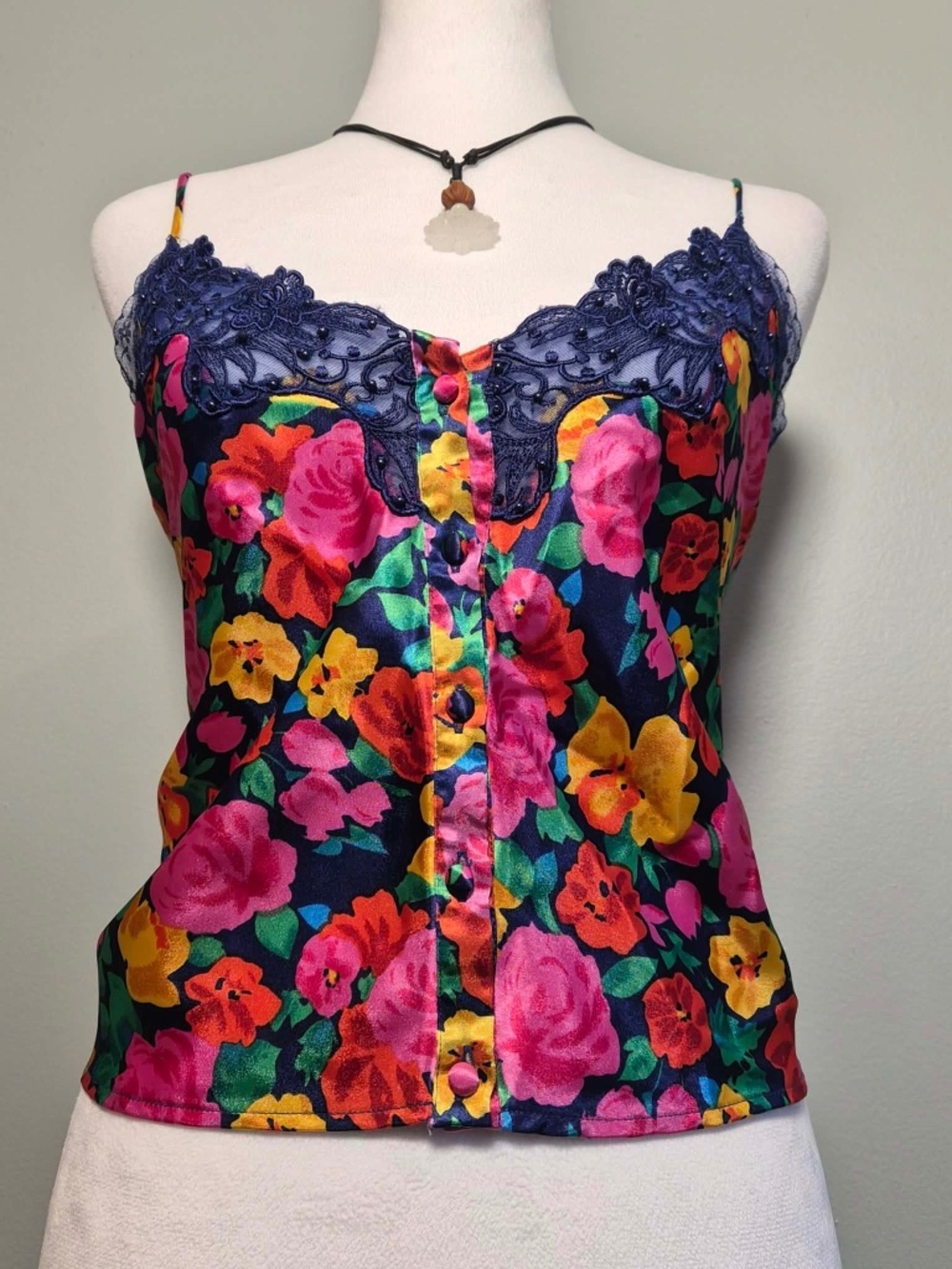 Victoria Secret Vintage Gold Label Multicolor Floral Satin Dreamy Camisole Top M